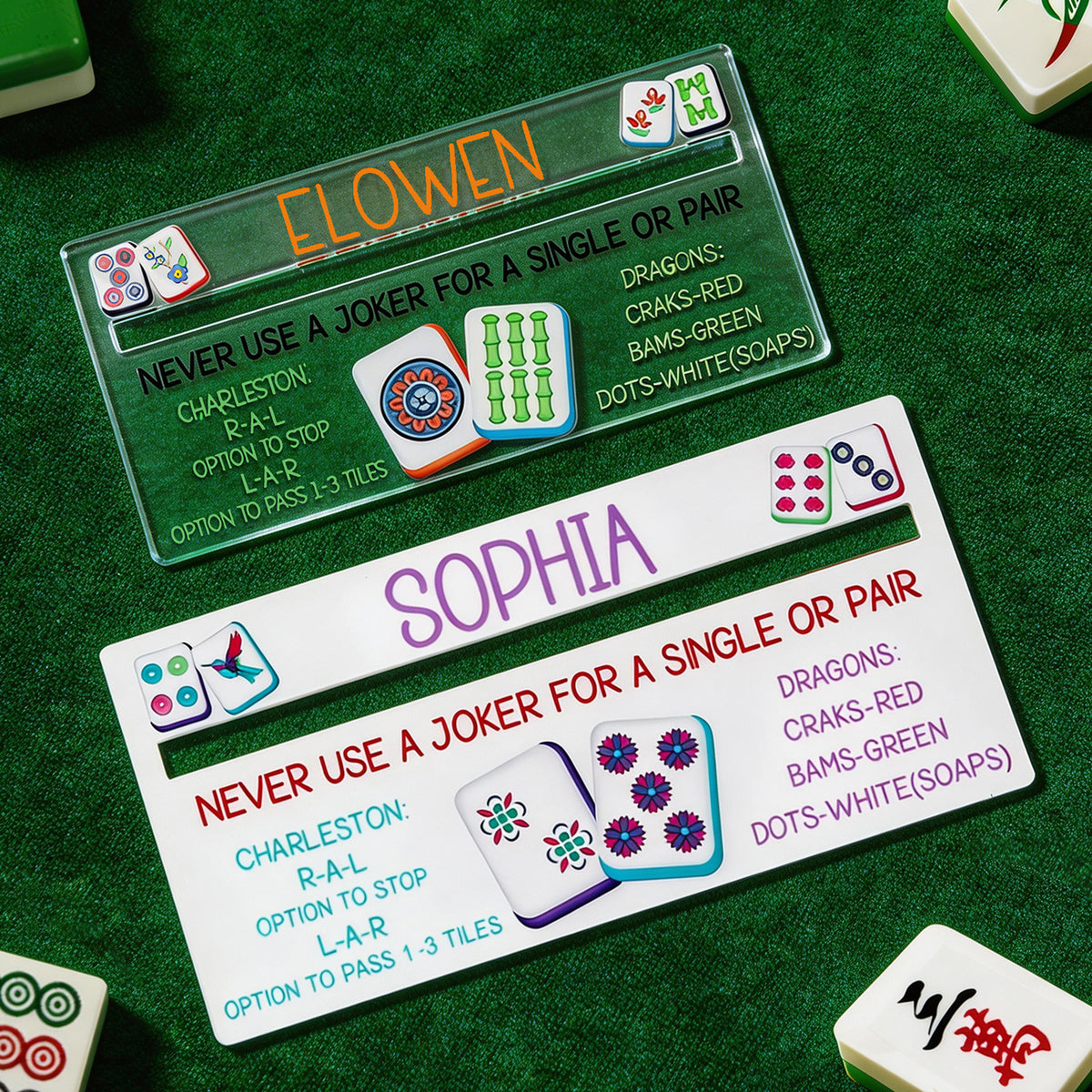Personalized Acrylic Mahjong Line Reader with Rules and Name Accessories Tool Gifts for Parties Game Nights Birthday Gifts for Lovers Beginners Family Friends Wife Husband