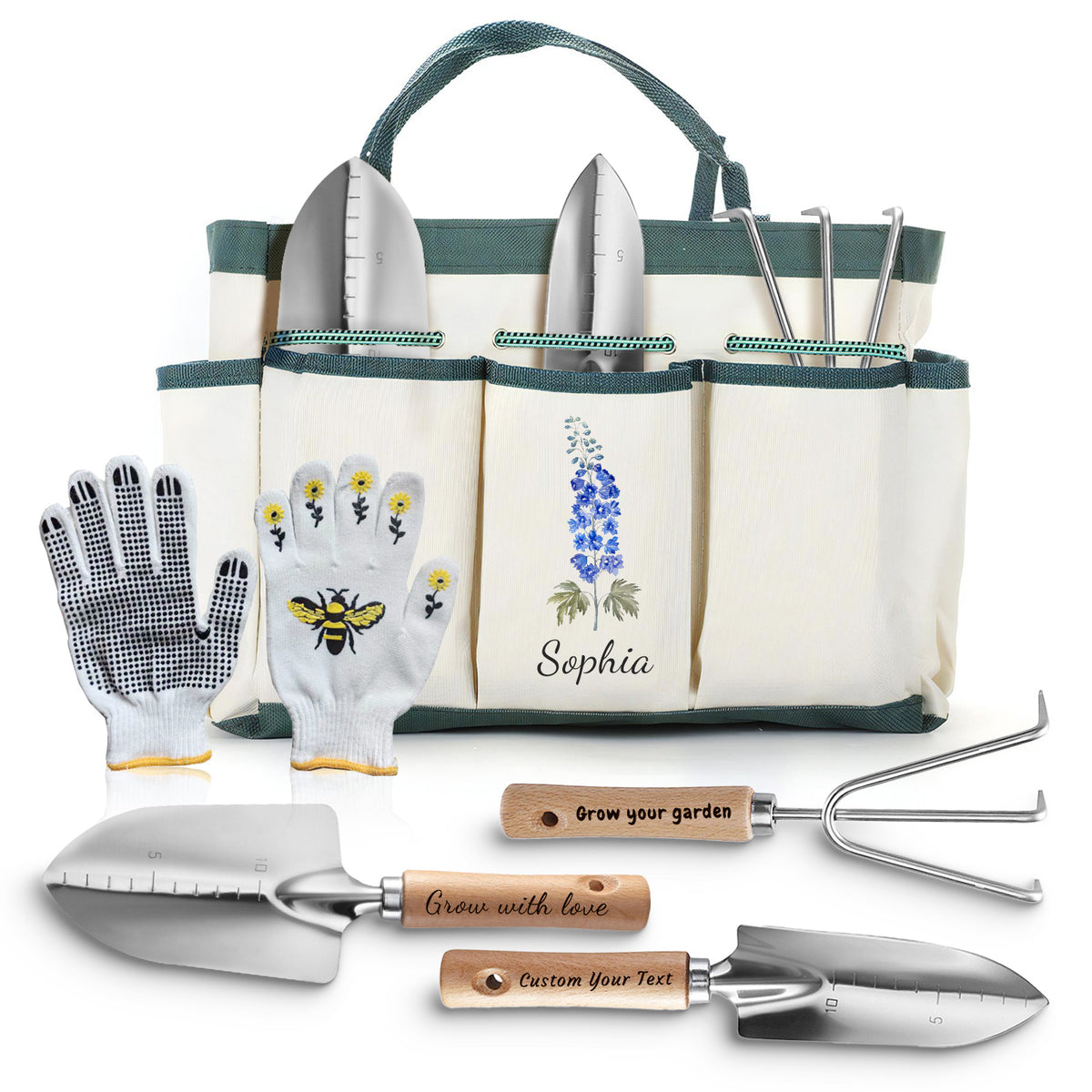 Personalized Gardening Tools Gardening Supplies Kit Gardening Gifts for Women Garden Tool Bag Organizer with Birth Flower and Name Outdoor Hand Tools Birthday Gifts for Gardener Christmas