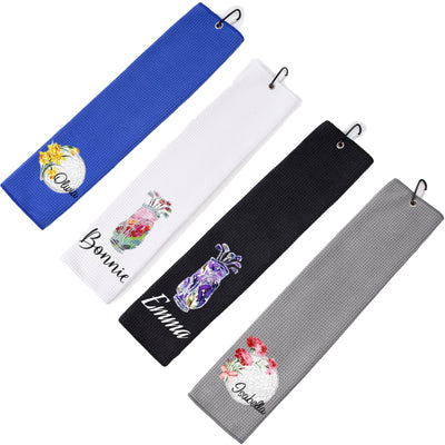 Personalised Golf Towels for Women, 24"*16" Tri-fold Waffle Pattern Golf Towel, Custom Gift for Women Wife Mom Girlfriend