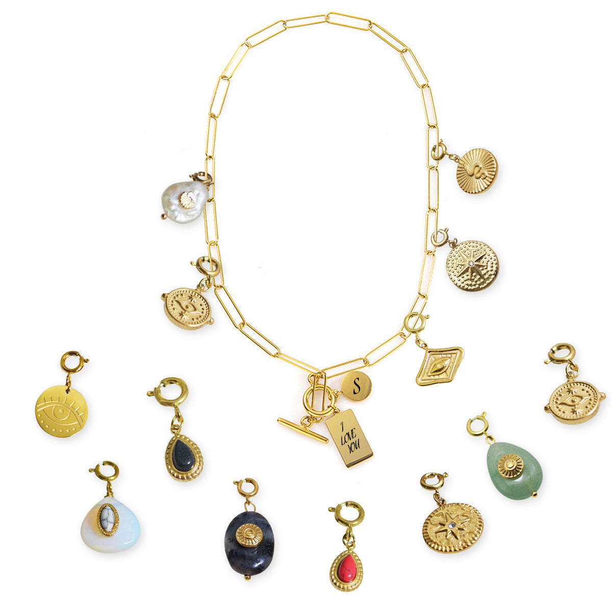 Personalized Gold Charm Necklace, Handmade Necklaces, DIY Ruby Charm Necklace