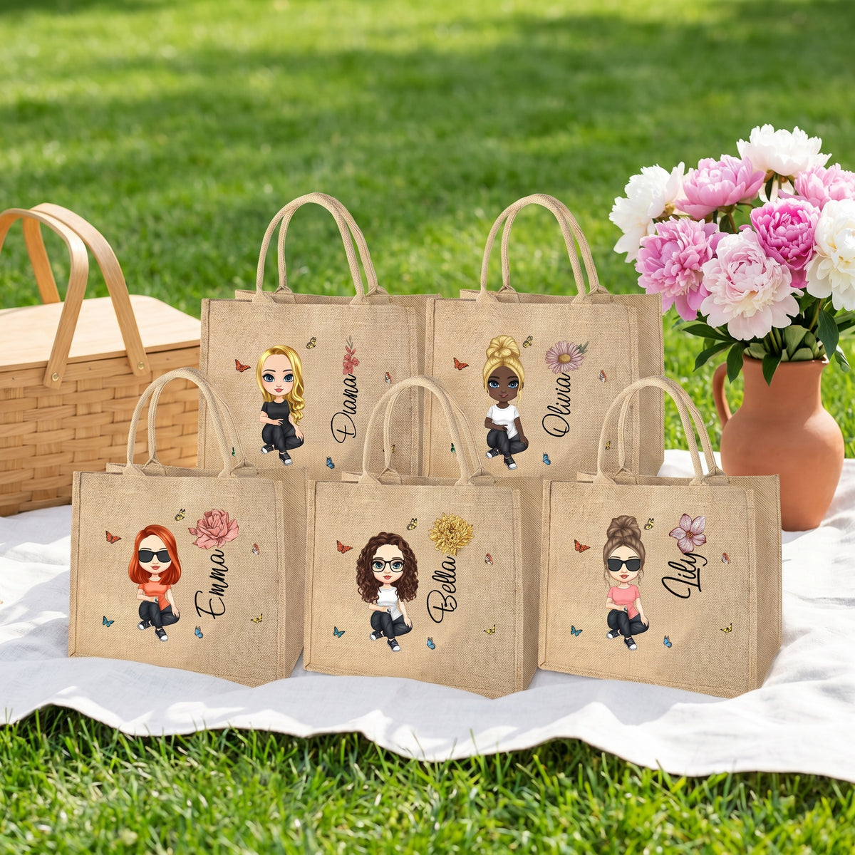 The Signature Character Jute Tote | Custom Name & Cartoon Portrait