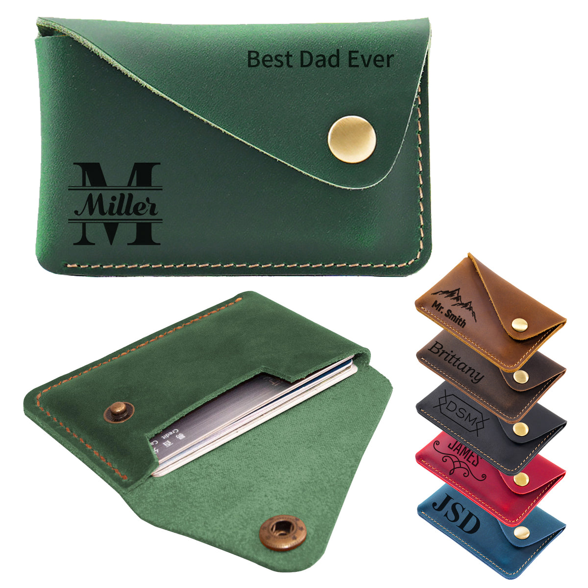 Personalised Leather Card Holder, Custom Credit Card Wallet, Leather Front Pocket Minimalist Card Case