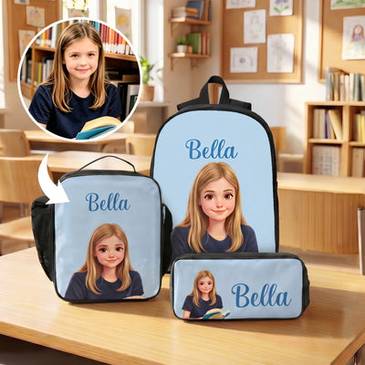 Personalized Colorful Fashion Cartoon CharacterBackpack Lunch Bag Pencil Case with Name Back toSchool Set of 3 Birthday Gift for Kid