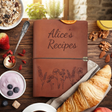 Handmade Leather Recipe Book, Personalized Engraving Name Journal Notebook