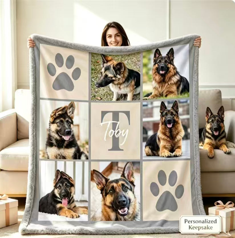 Personalisierte mehrfarbige 6 Hund Katze Fotos weiche Decke mit Pfotenmuster Namen Initiale Geburtstag Geschenk für Tierliebhaber Haustierbesitzer