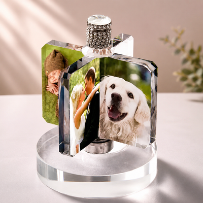 Custom Crystal Lamp Vibrant Color Film - Rotating Photo Night Light Thick Glass Base Metal Shaft Battery Powered