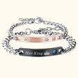 Personalized Matching Bracelets for Couple Engraving Name/Text 2 PCS Set Customized Metal Bracelet for Lover Custom Name Dainty Charm Bracelet for Men Women Valentines Gift for Her Him Jewelry Set