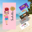 Personalized Beach Towels with Name and Birth Flower Cartoon Women Oversized Beach Towel Travel Beach Towel for Women for Swimming Pool Camping Beach Gifts for Sisters Friends Besties Adult Gift