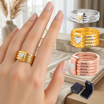 Personalized Name Ring for Women Stacking Rings with Engraved 2-7 Names