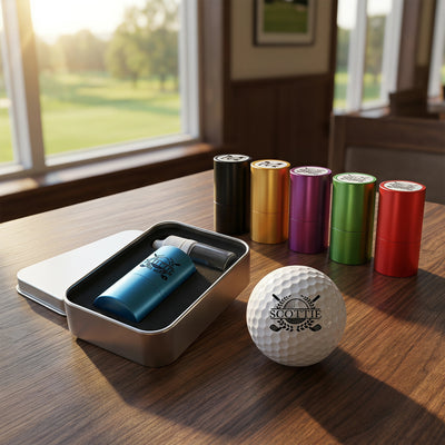 Personalized Large Golf Ball Stamp – 20 mm Logo with Metal Storage Case