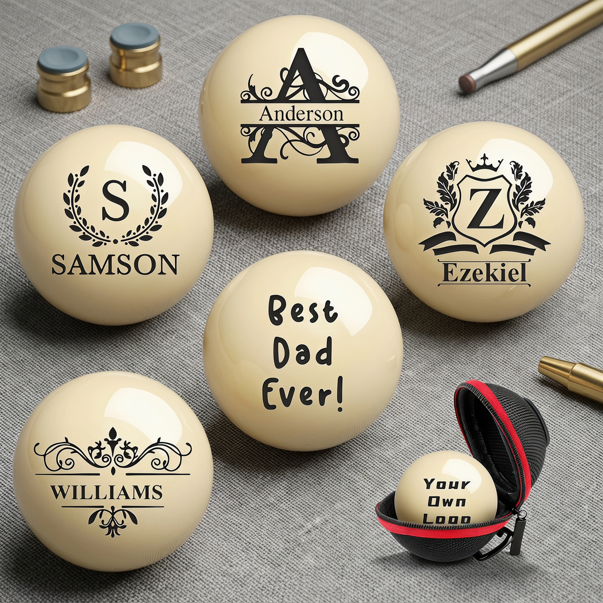 Personalized Billiards Cue Ball with Pouch