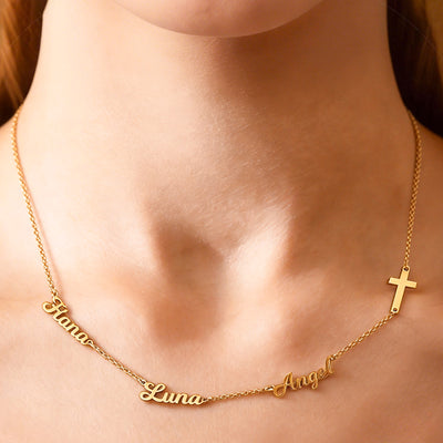 Personalized Cross Name Necklace Custom 1-3 Tiny Names and Pendant 18K Gold Plated Necklace for Women Jewelry Gifts for Mom Grandma Wife Girlfriend Mother's Day Birthday Wedding Gifts