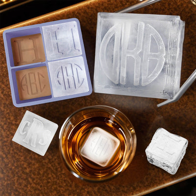 Personalized Monogrammed Ice Cubes Custom 2 inch Whiskey Rocks Food Grade Silicone Mold with Lid for Wedding Home Bar Gifts for Dad Husband Whisky Lover Cocktail Lover Bartender
