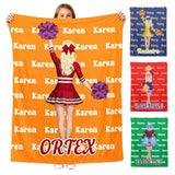 Personalized Cheer Blanket for Girls Custom Name & Cartoon Character Throw Cheer Team Gift for Adults Team Girls Dancers & Athletes Soft Fleece Blanket for Bedroom Travel & Competitions