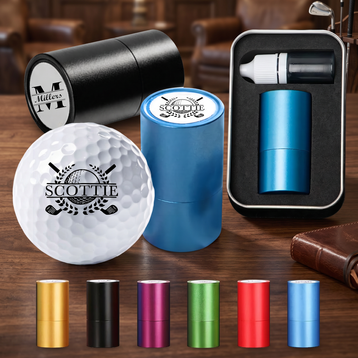 Personalized Large Golf Ball Stamp – 20 mm Logo with Metal Storage Case Custom Name or Logo Reusable Golf Ball Marking Men's Golf Accessories Gifts for Golf Lovers Golfers Dad Husband