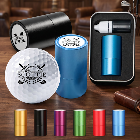Personalized Large Golf Ball Stamp – 20 mm Logo with Metal Storage Case Custom Name or Logo Reusable Golf Ball Marking Men's Golf Accessories Gifts for Golf Lovers Golfers Dad Husband