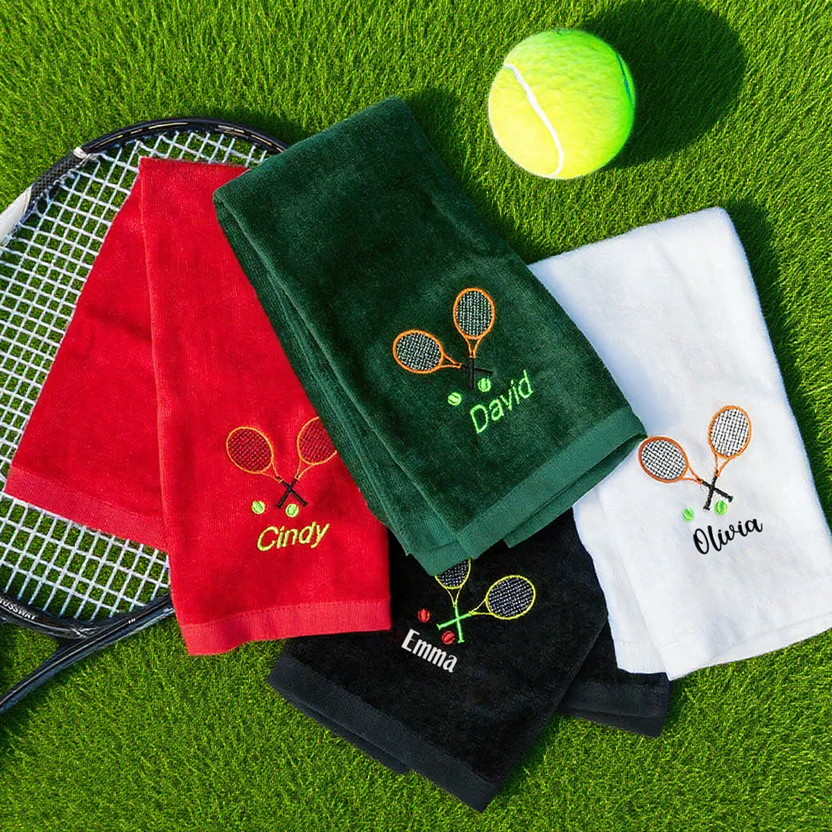 Personalized Tennis Towel – Custom Name & Racket Embroidery