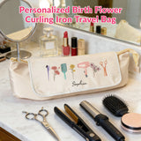 Personalized Heat-Resistant Hair Tools Travel Bag – Custom Birth Flower & Name Organizer for Dyson, Shark & Hot Tools