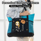 Personalized Oxford Tote Bag for Women Custom Cartoon Lady Birth Flower Travel Storage Bag with Name Large Capacity Bag for Office Travel Beach Shopping Picnic Birthday Gift for Women