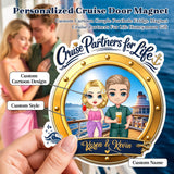 Personalized Cruise Door Magnet Custom Cartoon Couple & Name Cruise Partners for Life Cabin Decoration for Anniversary Honeymoon Trip Cabin Door Fridge Gifts for Husband Wife Family Friends