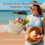 Personalized Beach Tote Bag for Women Summer Straw Bag with Name Waterproof Travel Storage Bag Shoulder Bag Bridal Shower Gift Gifts for Mom Grandma Wife Girlfriend Bride Bridesmaid Bestie