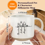 Personalized Pet Character Silhouette Mug 12 oz Coffee Mug Custom Pet & Owner Name Ceramic cup Line Art Mug Gifts for Pet Lovers Pet Owners Birthday Xmas Mother's Day Holiday Gifts