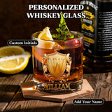 Personalized Golden Badge Whiskey Glass 10 oz Glass Glass for Scotch Bourbon Custom Initial and Name Gifts for Bartender Dad Husband Boyfriends Party Favor Birthday Father's Day Gifts