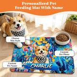 Personalized Pet Food Mat with Photo & Name Dog Mat for Food and Water Graffiti Oil Painting Style Cat Mat for Food Non-Slip Rubber Backing Pet Placemat for Cat Puppy Gift for Pet Lovers