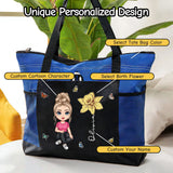 Personalized Oxford Tote Bag for Women Custom Cartoon Lady Birth Flower Travel Storage Bag with Name Large Capacity Bag for Office Travel Beach Shopping Picnic Birthday Gift for Women