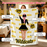 Personalized Cheer Blanket for Girls Custom Name & Cartoon Character Throw Cheer Team Gift for Adults Team Girls Dancers & Athletes Soft Fleece Blanket for Bedroom Travel & Competitions