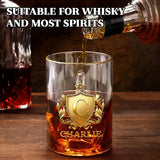 Personalized Golden Badge Whiskey Glass 10 oz Glass Glass for Scotch Bourbon Custom Initial and Name Gifts for Bartender Dad Husband Boyfriends Party Favor Birthday Father's Day Gifts