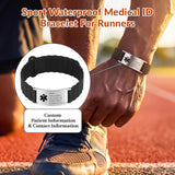 Personalized Medical Alert Bracelet for Men & Women Silicon Customized Emergency ID Bracelet Adjustable Waterproof Engraved Medic Info Wristband for Autism Allergy Diabetes Epilepsy