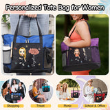 Personalized Oxford Tote Bag for Women Custom Cartoon Lady Birth Flower Travel Storage Bag with Name Large Capacity Bag for Office Travel Beach Shopping Picnic Birthday Gift for Women
