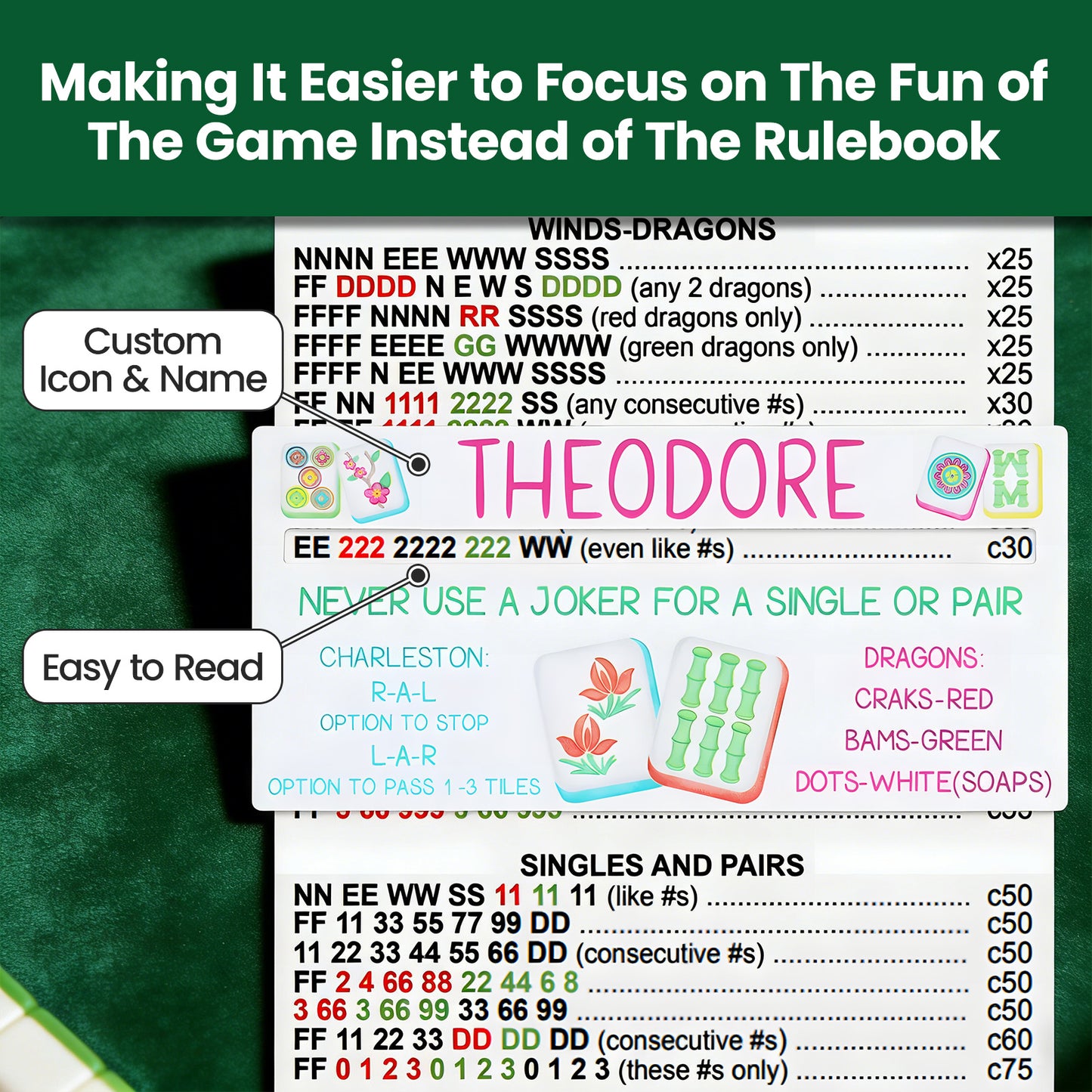 Personalized Acrylic Mahjong Line Reader  with Rules and Name  Accessories Tool Gifts  for Parties  Game Nights  Birthday Gifts for Lovers  Beginners  Family  Friends  Wife  Husband