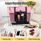 Personalized Oxford Tote Bag for Women Custom Cartoon Lady Birth Flower Travel Storage Bag with Name Large Capacity Bag for Office Travel Beach Shopping Picnic Birthday Gift for Women
