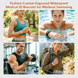 Personalized Medical Alert Bracelet for Men & Women Silicon Customized Emergency ID Bracelet Adjustable Waterproof Engraved Medic Info Wristband for Autism Allergy Diabetes Epilepsy