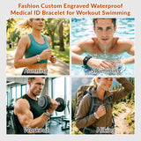 Personalized Medical Alert Bracelet for Men & Women Silicon Customized Emergency ID Bracelet Adjustable Waterproof Engraved Medic Info Wristband for Autism Allergy Diabetes Epilepsy