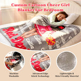 Personalized Cheer Blanket for Girls Custom Name & Cartoon Character Throw Cheer Team Gift for Adults Team Girls Dancers & Athletes Soft Fleece Blanket for Bedroom Travel & Competitions