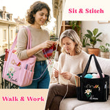Personalized Birth Flower Corduroy Crochet Bag for Women 11.5" Large Yarn Storage with Custom Name Multiple Pockets & Grommets Needle Holders Knitting Bag for Crochet Lovers Mom Grandma