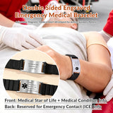 Personalized Medical Alert Bracelet for Men & Women Silicon Customized Emergency ID Bracelet Adjustable Waterproof Engraved Medic Info Wristband for Autism Allergy Diabetes Epilepsy