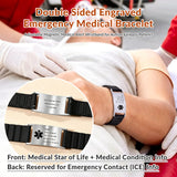 Personalized Medical Alert Bracelet for Men & Women Silicon Customized Emergency ID Bracelet Adjustable Waterproof Engraved Medic Info Wristband for Autism Allergy Diabetes Epilepsy