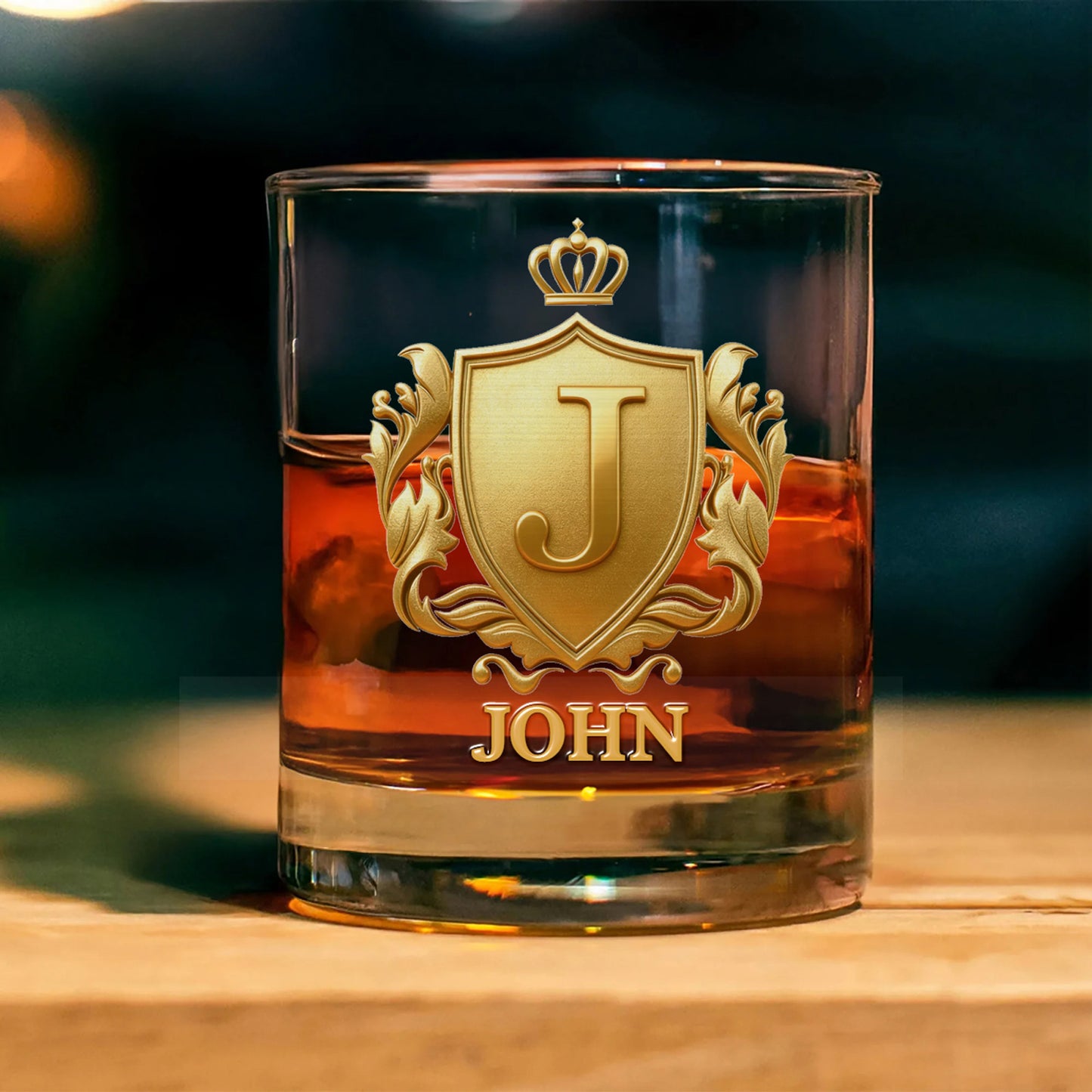 Personalized Golden Badge Whiskey Glass 10 oz Glass Glass for Scotch Bourbon Custom Initial and Name Gifts for Bartender Dad Husband Boyfriends Party Favor Birthday Father's Day Gifts