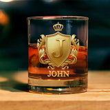 Personalized Golden Badge Whiskey Glass 10 oz Glass Glass for Scotch Bourbon Custom Initial and Name Gifts for Bartender Dad Husband Boyfriends Party Favor Birthday Father's Day Gifts