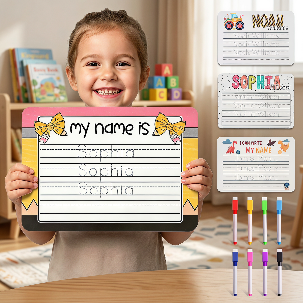 Personalized Name Practicing Board for Kids Custom Name Tracing Whiteboard with Dry-Erase Pen Back-to-School Gift for 3 4 5 Years Old Preschoolers Toddler Name Learning Handwriting Practice