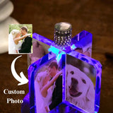 Custom Crystal Lamp Vibrant Color Film - Rotating Photo Night Light Thick Glass Base Metal Shaft Battery Powered