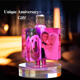 Custom Crystal Lamp Vibrant Color Film - Rotating Photo Night Light Thick Glass Base Metal Shaft Battery Powered