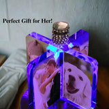 Custom Crystal Lamp Vibrant Color Film - Rotating Photo Night Light Thick Glass Base Metal Shaft Battery Powered