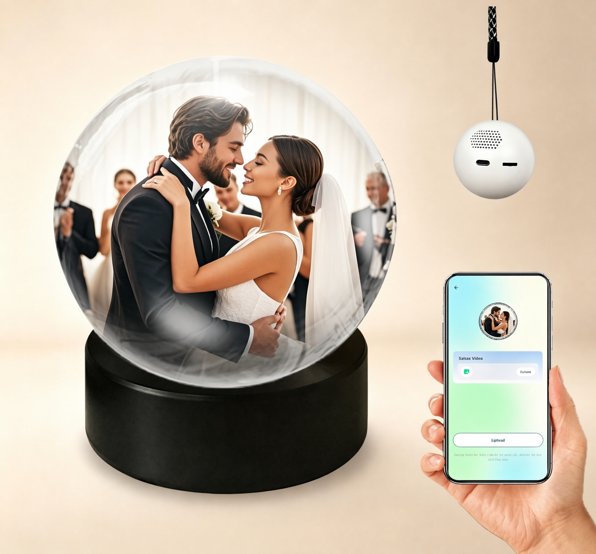 Memory Sphere Lamp Crystal Ball Video Player 2.8" Memory Orbs Ornament 4GB Uploadable Videos & Photos Personalized Unique Desk Night for Couples Friends Birthday Christmas (White Memory Orb WIFI)