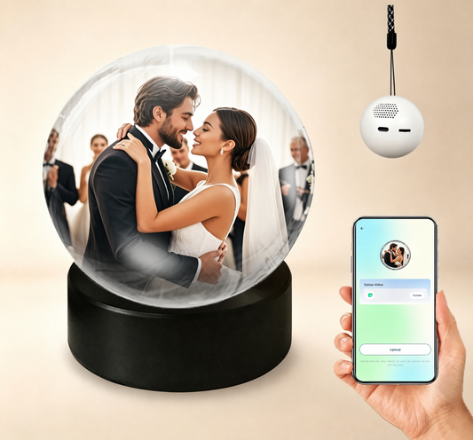 Memory Sphere Lamp Crystal Ball Video Player 2.8" Memory Orbs Ornament 4GB Uploadable Videos & Photos Personalized Unique Desk Night for Couples Friends Birthday Christmas (White Memory Orb WIFI)