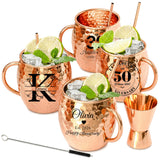 Personalized Moscow Mule Copper Mug 100% Pure Copper Mug Custom Engraved Initials and Name  Large 16 oz Rustic Bar Drinkware Hammered Cocktail Cup Wedding Anniversary Birthday Xmas Gifts